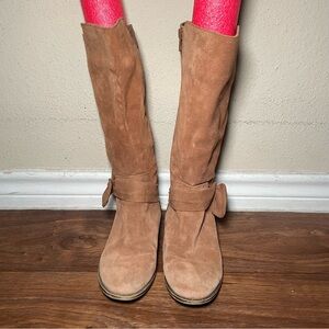 Gb Girls Gianni Bini Suede Tan Tall Riding Boots With‎ Bow Size 3